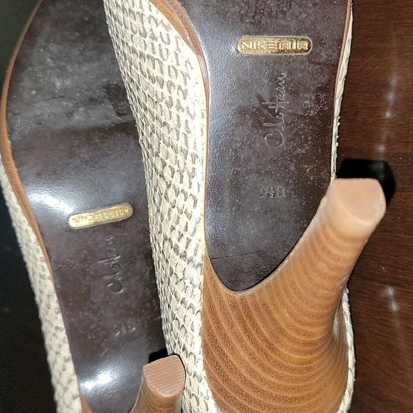 Nike Air Cole Haan Cream Faux Reptile Skin Wooden Bottom Heels Size 9.5B - Picture 5 of 8